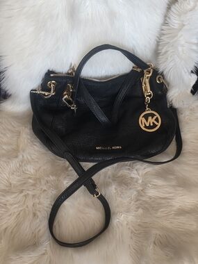 Michael Kors Black Leather Satchel Crossbody with Gold Hardware
